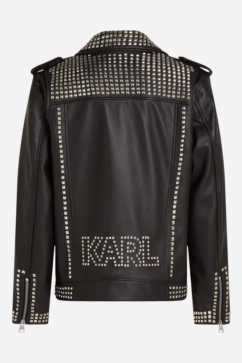 Bunda Karl Lagerfeld Huns Pick Stud Leather Jacket Black