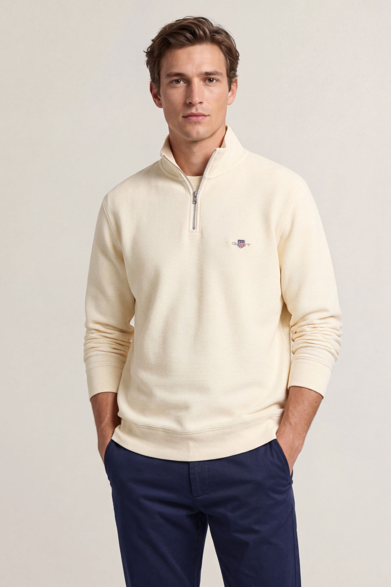 MIKINA GANT TEXTURE HALF-ZIP CREAM