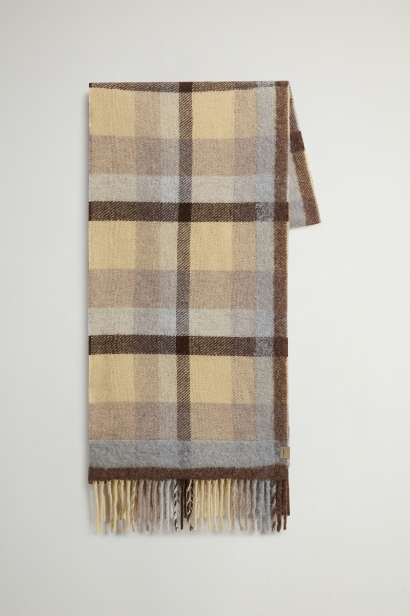 Sál Woolrich Needle Punch Check Scarf Cream Check
