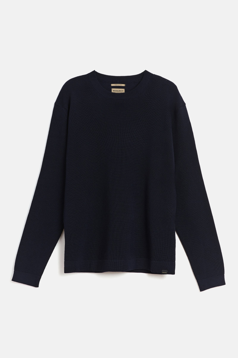Sveter Woolrich Micro Stitch Crewneck Melton Blue