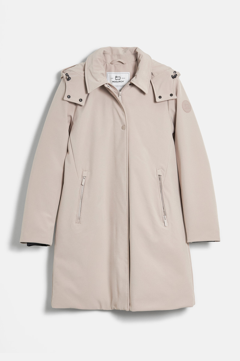 Kabát Woolrich Firth Down Hooded Trench Light Taupe