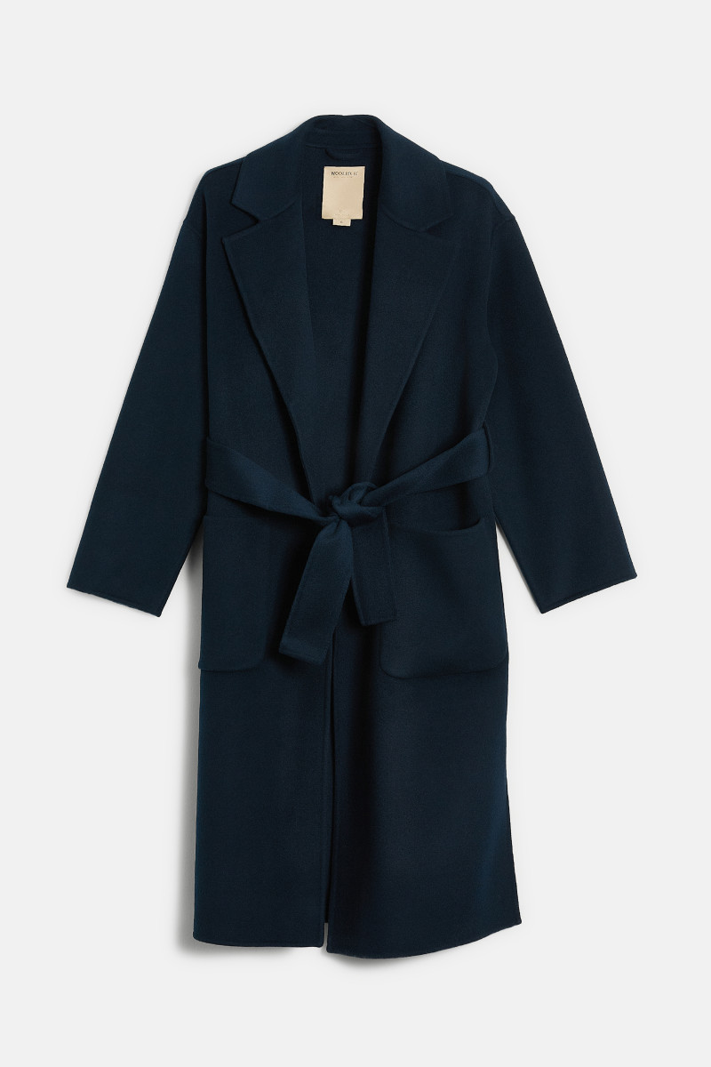 Kabát Woolrich Double Wool Belted Coat Melton Blue