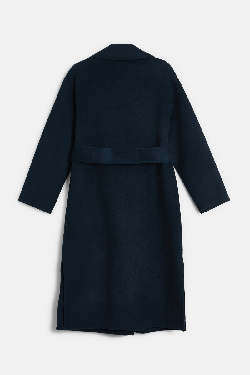 Kabát Woolrich Double Wool Belted Coat Melton Blue