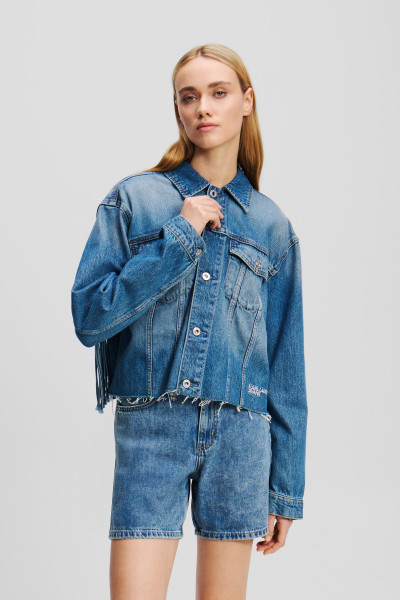 BUNDA KARL LAGERFELD JEANS KLJ RELAXED FRINGED DENIM JKT - Fotografie č. 1