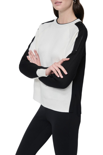 PULÓVER DKNY L/S DBL ZIP SLV CONT - Kép 4