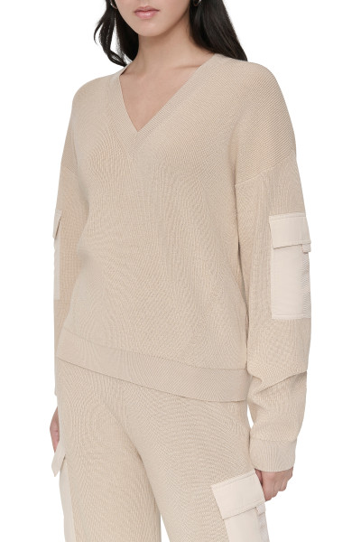 PULÓVER DKNY L/S VNCK SWTR W/ SAT - Kép 1