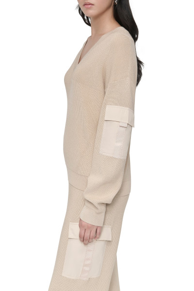 PULÓVER DKNY L/S VNCK SWTR W/ SAT - Kép 4