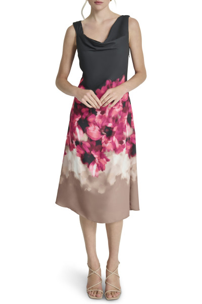 ŠATY DKNY S/L COWL NECK MIDI D - Fotografie č. 1