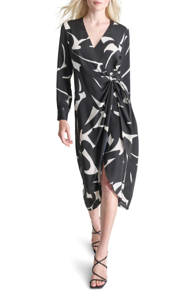 ŠATY DKNY L/S V-NECK MIDI W/ H - Fotografia č. 1