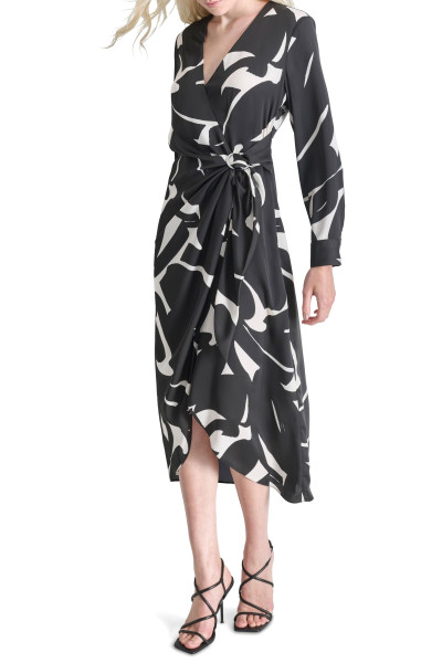 ŠATY DKNY L/S V-NECK MIDI W/ H - Fotografia č. 2