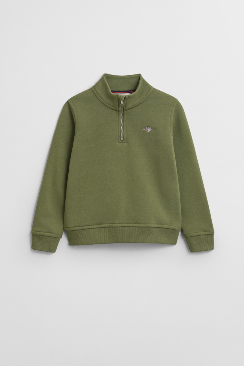 MIKINA GANT SHIELD HALF ZIP SWEAT WASHED OLIVE