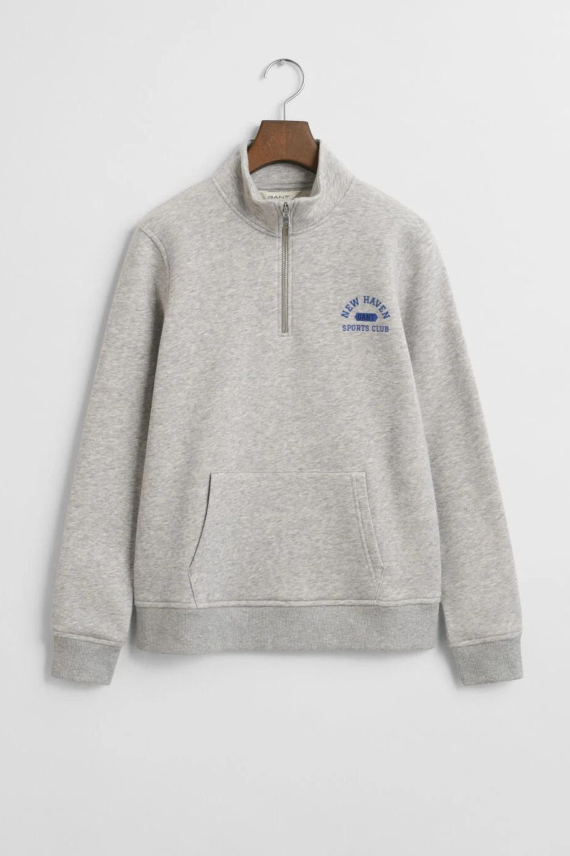 E-shop MIKINA GANT GRAPHIC HALF ZIP SWEATSHIRT LIGHT GREY MELANGE