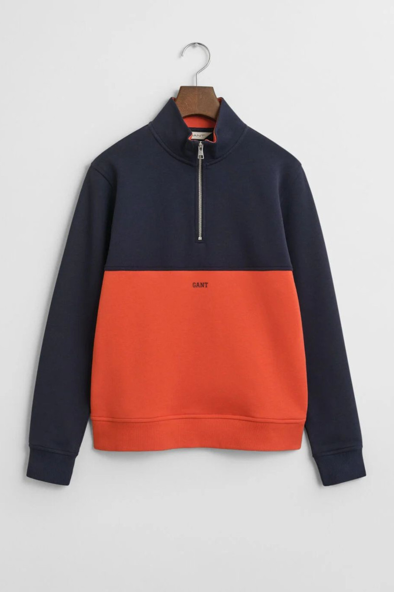E-shop MIKINA GANT BLOCKED HALF ZIP SWEATSHIRT EVENING BLUE