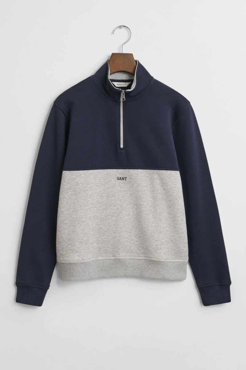 MIKINA GANT BLOCKED HALF ZIP SWEATSHIRT LIGHT GREY MELANGE