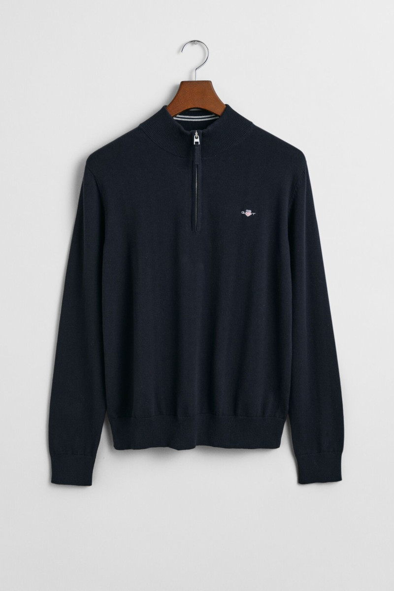 SVETR GANT SHIELD COTTON HALF ZIP EVENING BLUE