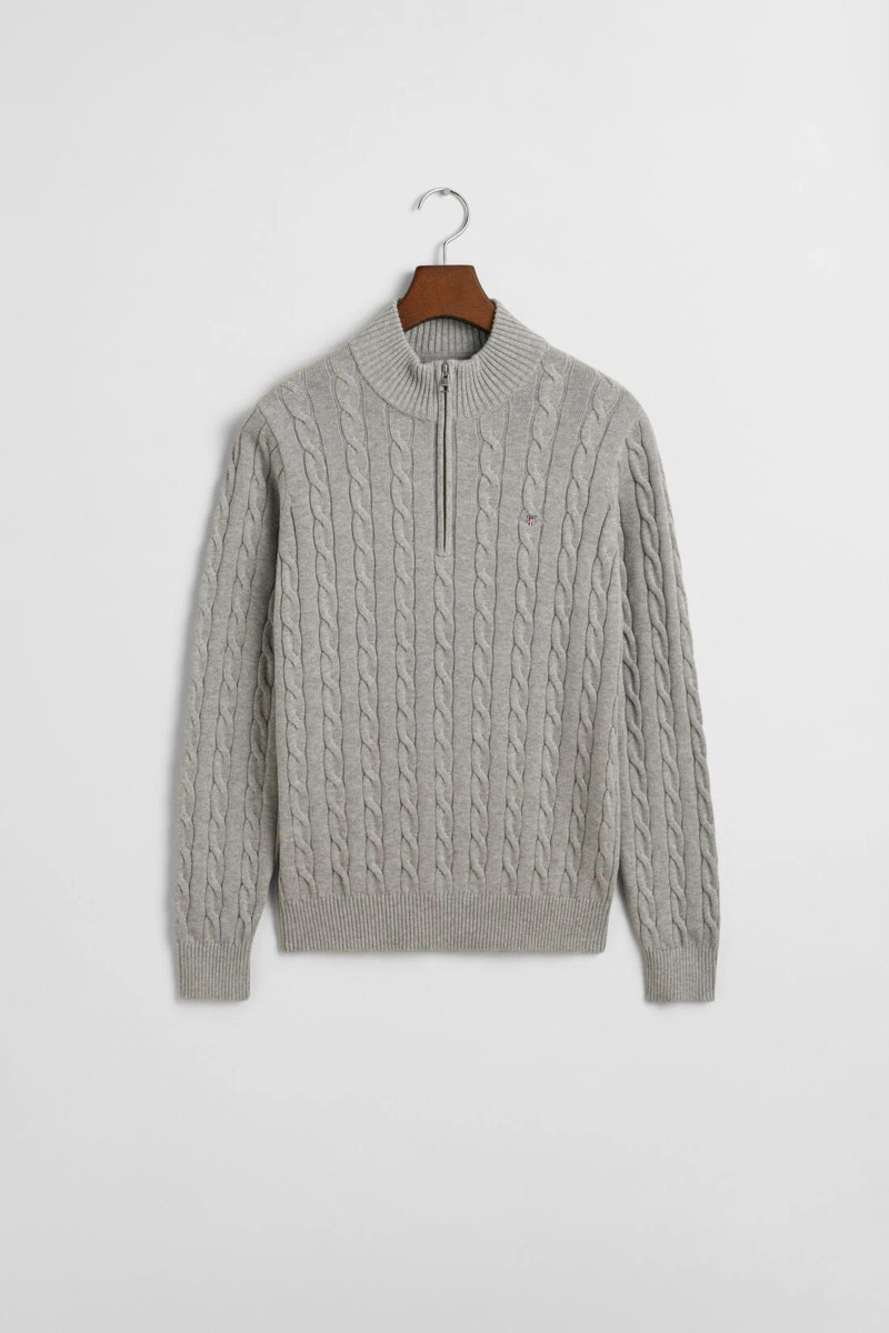SVETER GANT COTTON CABLE HALF ZIP GREY MELANGE