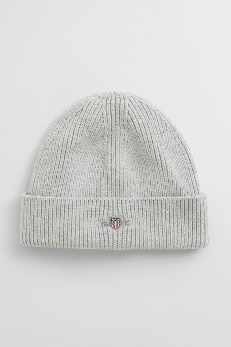 E-shop ČEPICE 7-16 LET GANT SHIELD COTTON BEANIE LIGHT GREY MELANGE