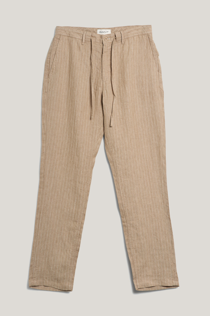 NOHAVICE GANT REL LINEN PINSTRIPE DS PANTS CONCRETE BEIGE