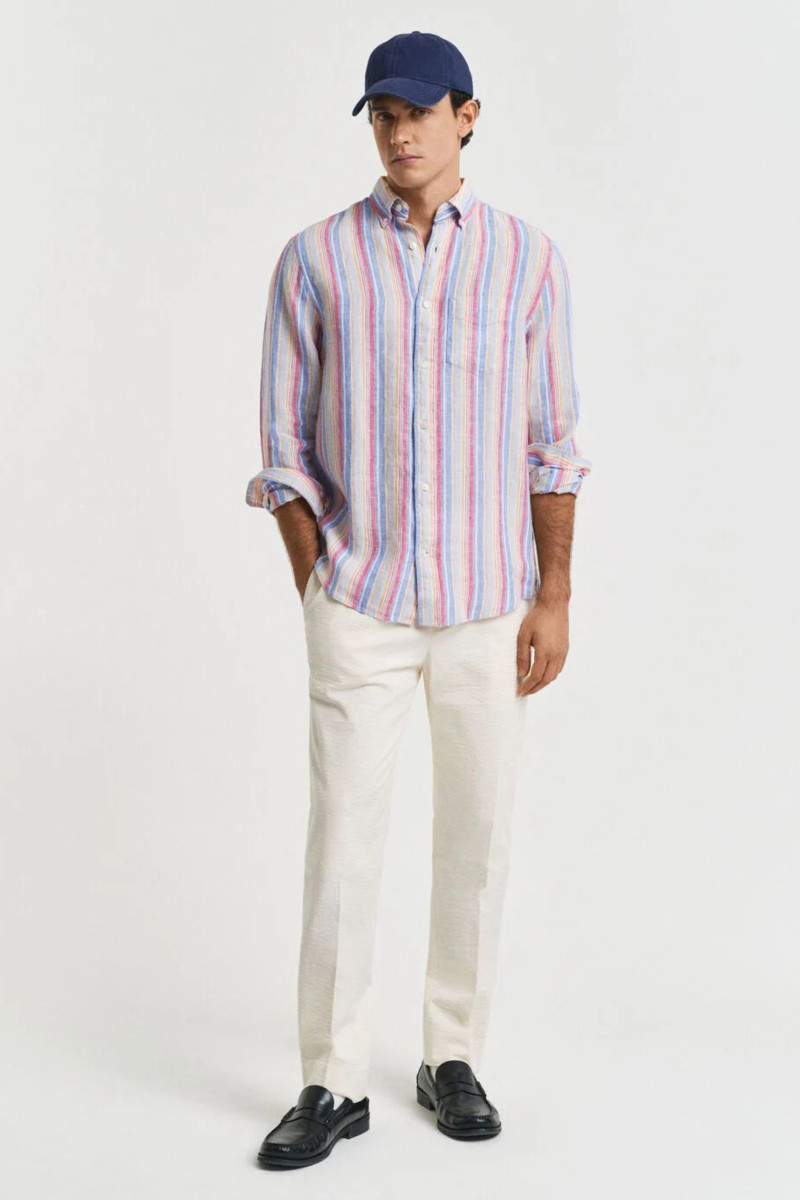 NOHAVICE GANT SLIM TAPERED SEERSUCKER SUIT PANTS CREAM