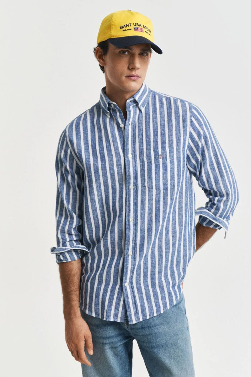 KOŠEĽA GANT REG COTTON/LINEN STRIPED SHIRT RICH BLUE