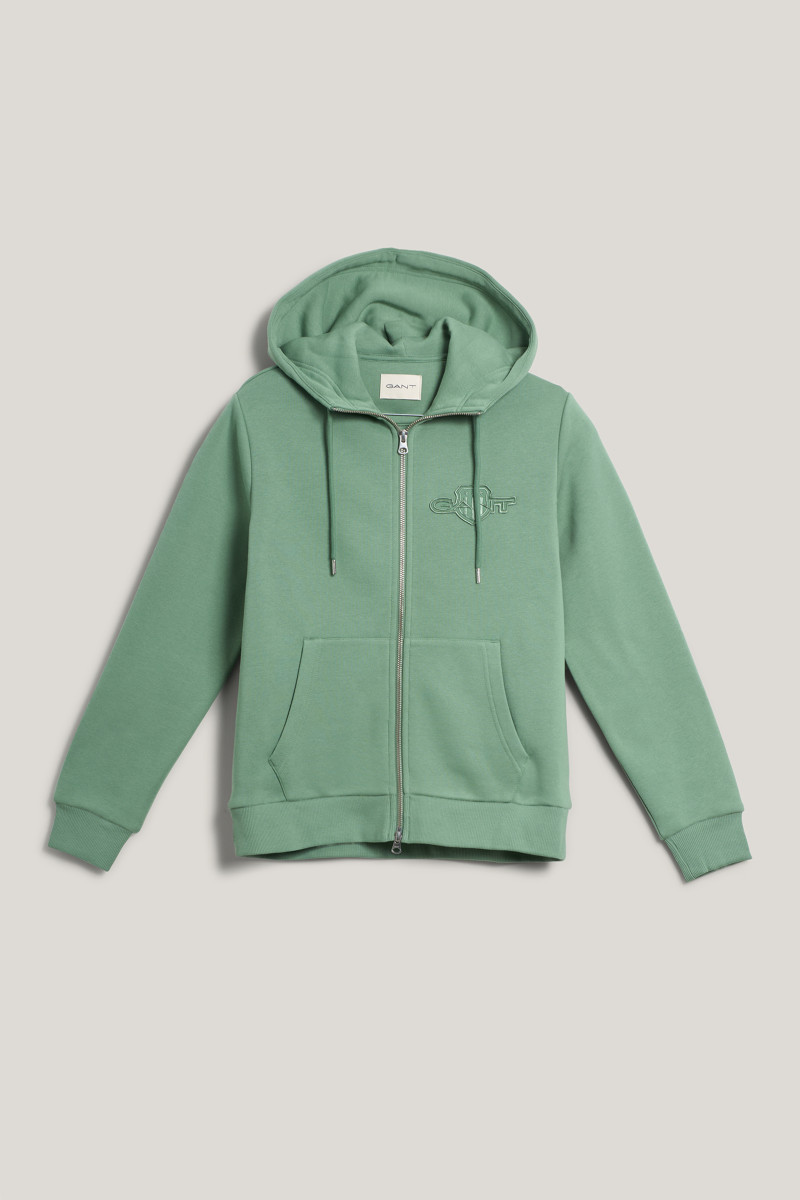 MIKINA GANT REG TONAL SHIELD ZIP HOODIE KALAMATA GREEN