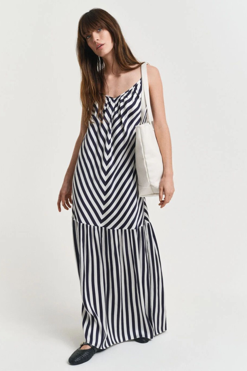 ŠATY GANT MAXI CHEVRON STRIPED STRAP DRESS EVENING BLUE