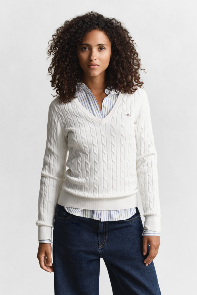PULÓVER GANT STRETCH COTTON CABLE V-NECK - Kép 4