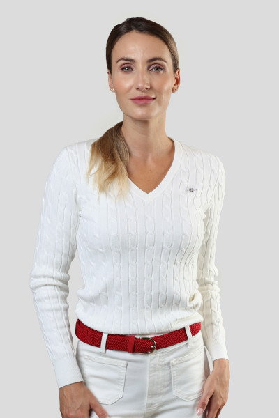 PULÓVER GANT STRETCH COTTON CABLE V-NECK - Kép 2