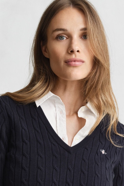 PULÓVER GANT STRETCH COTTON CABLE V-NECK - Kép 7