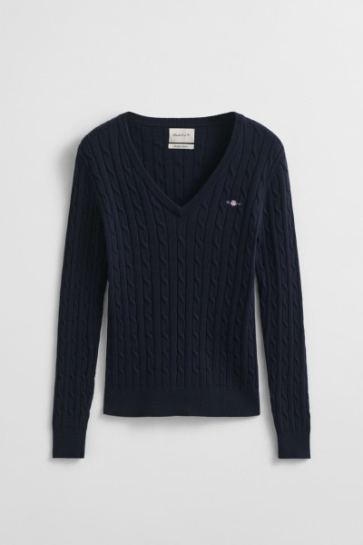 PULÓVER GANT STRETCH COTTON CABLE V-NECK - Kép 8