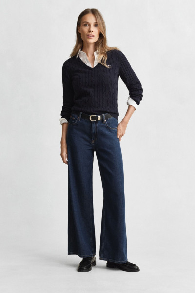 PULÓVER GANT STRETCH COTTON CABLE V-NECK - Kép 5