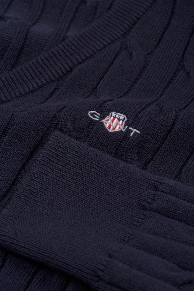 PULÓVER GANT STRETCH COTTON CABLE V-NECK - Kép 9