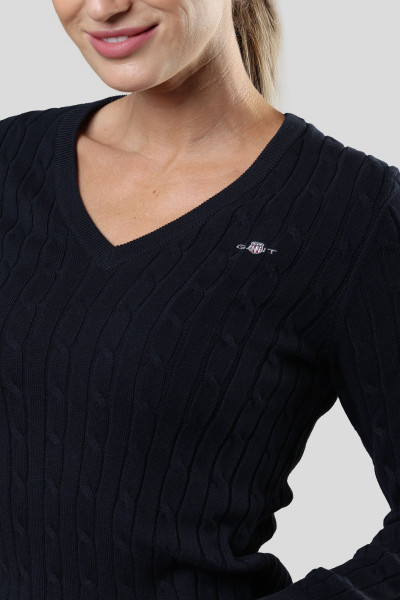 PULÓVER GANT STRETCH COTTON CABLE V-NECK - Kép 3