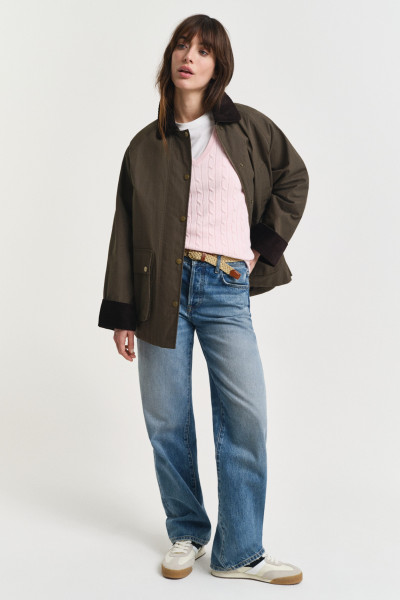 PULÓVER GANT STRETCH COTTON CABLE V-NECK - Kép 3