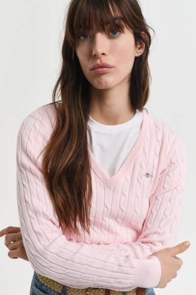 PULÓVER GANT STRETCH COTTON CABLE V-NECK - Kép 5