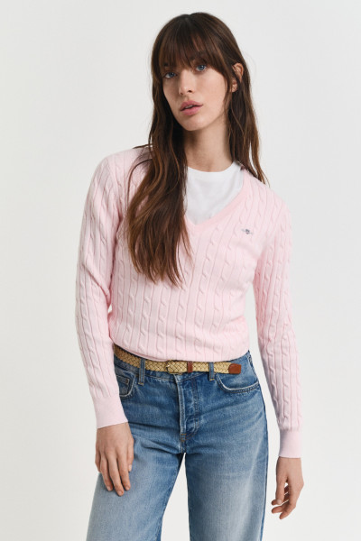 PULÓVER GANT STRETCH COTTON CABLE V-NECK - Kép 2