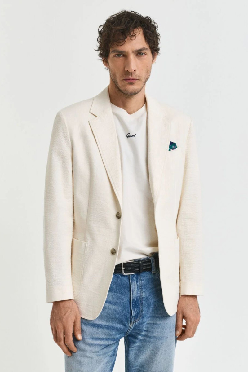 SAKO GANT SLIM SEERSUCKER SUIT JACKET CREAM