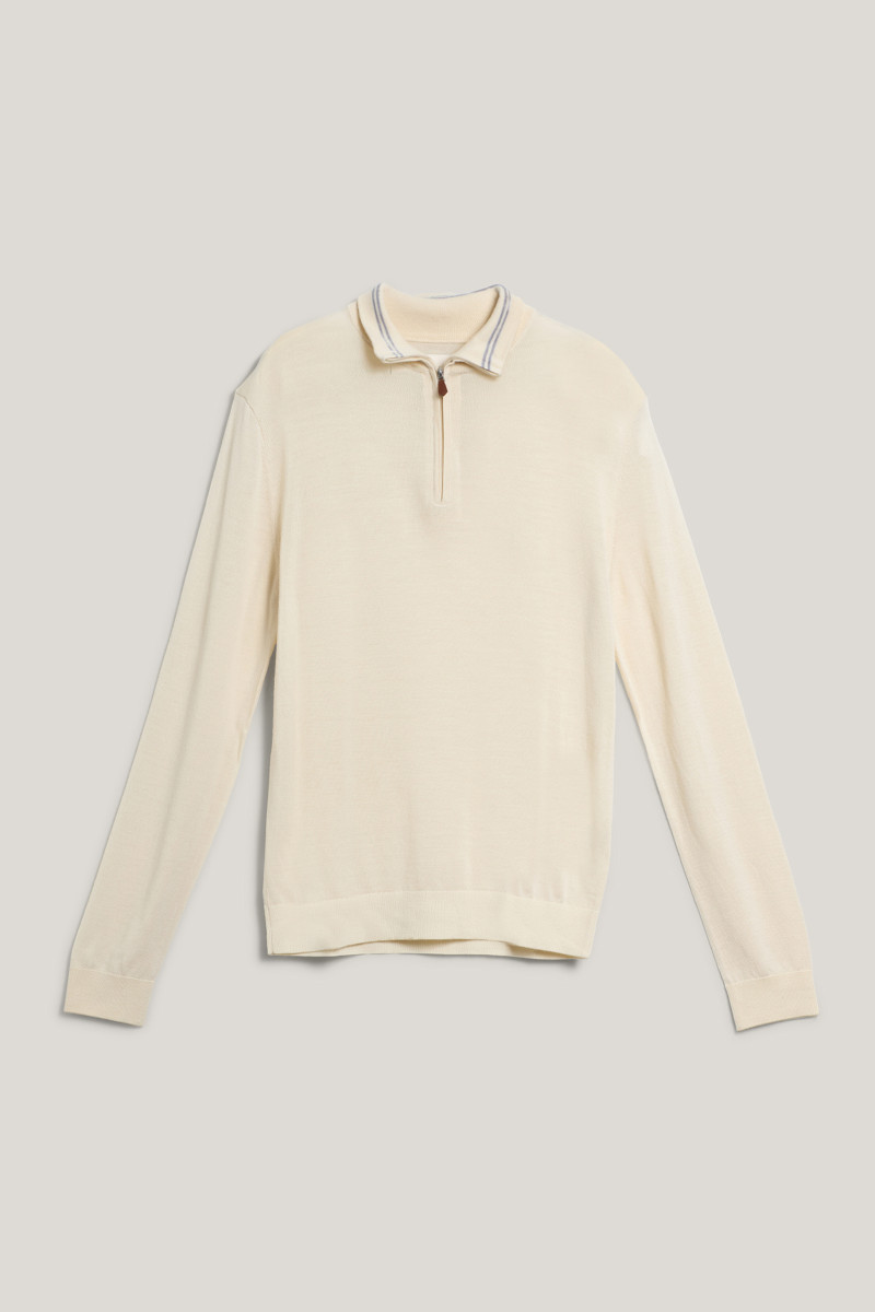 SVETR GANT EXTRAFINE MERINO WOOL HALF ZIP IVORY WHITE