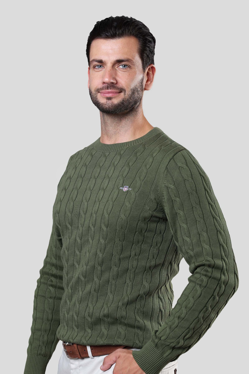 E-shop SVETR GANT COTTON CABLE C-NECK MOSS GREEN