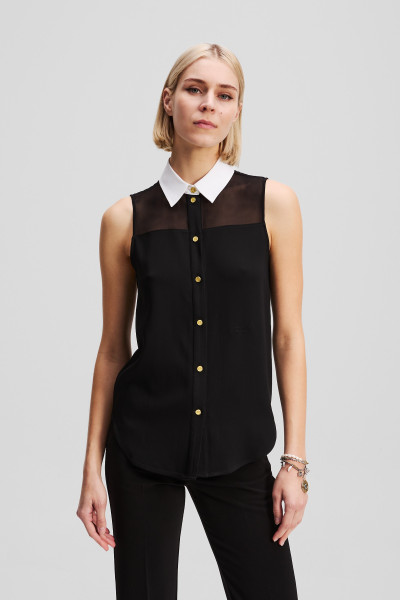 HALENKA KARL LAGERFELD POPLIN COLLAR SLVLS BLOUSE - Fotografie č. 1