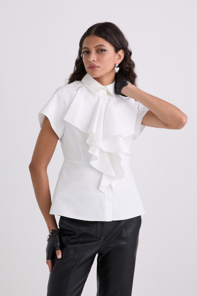 KOŠILE KARL LAGERFELD FRONT RUFFLE SSLV POPLIN SHIRT - Fotografie č. 1
