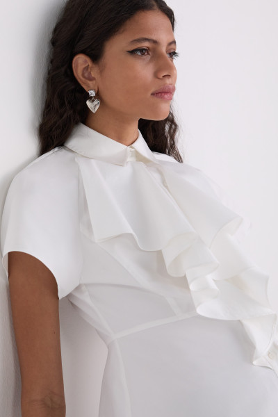 KOŠILE KARL LAGERFELD FRONT RUFFLE SSLV POPLIN SHIRT - Fotografie č. 4