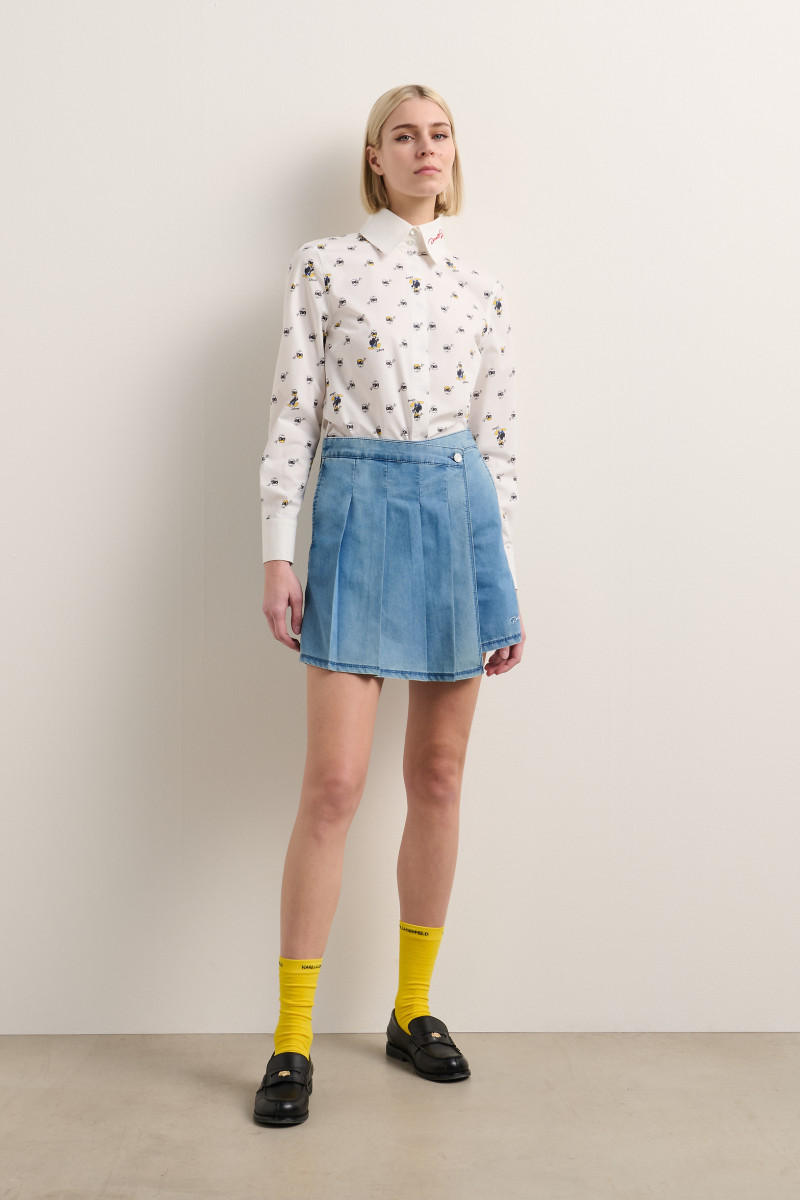 Levně Sukně karl lagerfeld klxdisney pleated denim skort mid blue denim