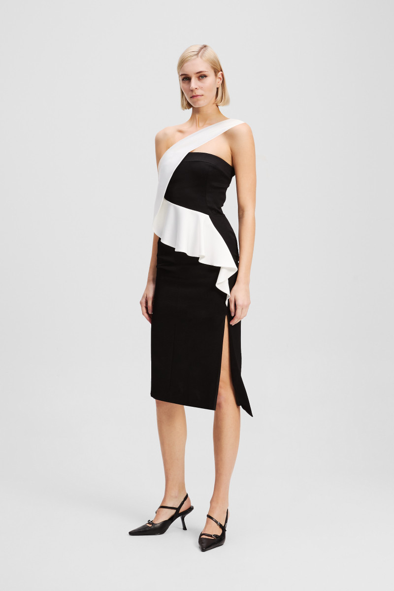 Levně Šaty karl lagerfeld bw asymmetrical dress black/white