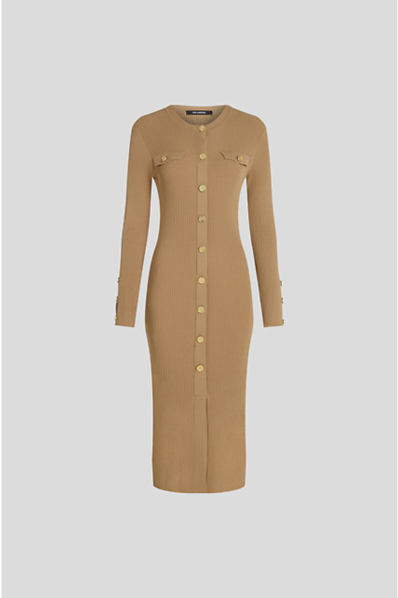 Levně Šaty karl lagerfeld elegant lslv knit dress nougat