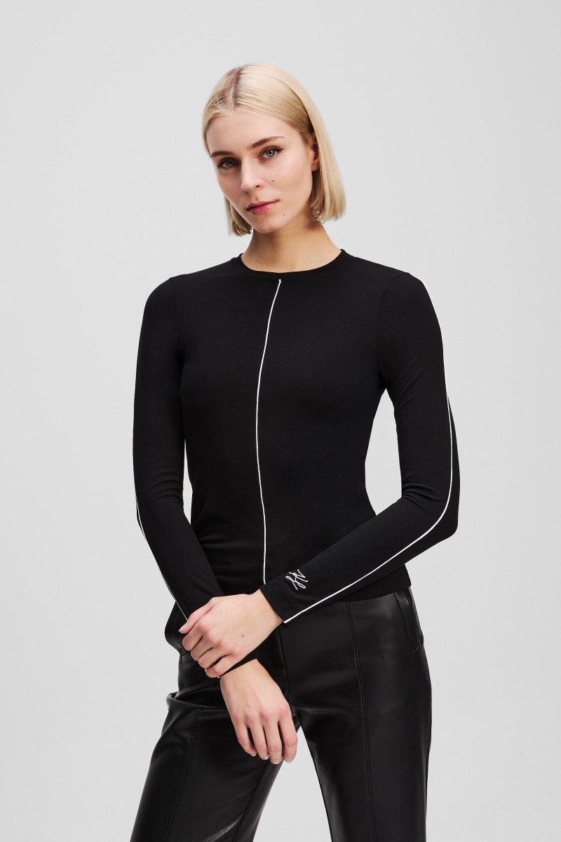 Top Karl Lagerfeld Contrast Piping Lslv Top Black
