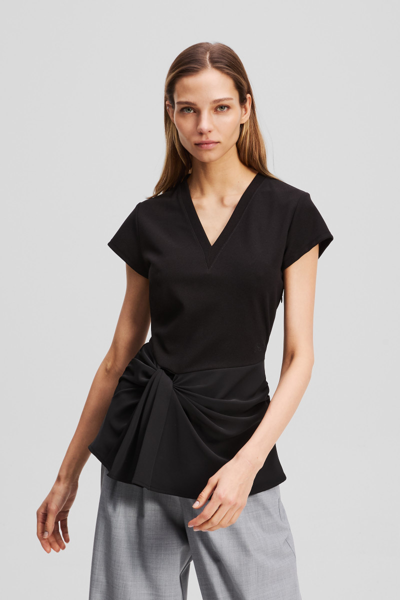 Top Karl Lagerfeld Fabric Mix V-Neck Top Black