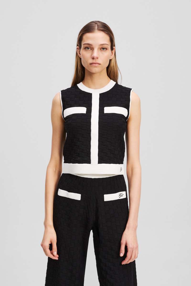 Pulóver Karl Lagerfeld Contrast Sleeveless Knit Top Black