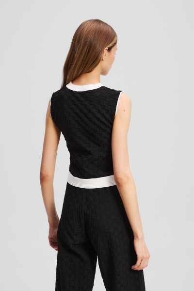 PULÓVER KARL LAGERFELD CONTRAST SLEEVELESS KNIT TOP - Kép 3