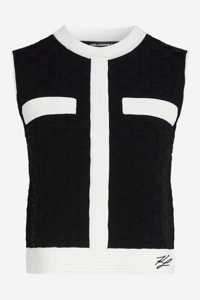 PULÓVER KARL LAGERFELD CONTRAST SLEEVELESS KNIT TOP - Kép 5